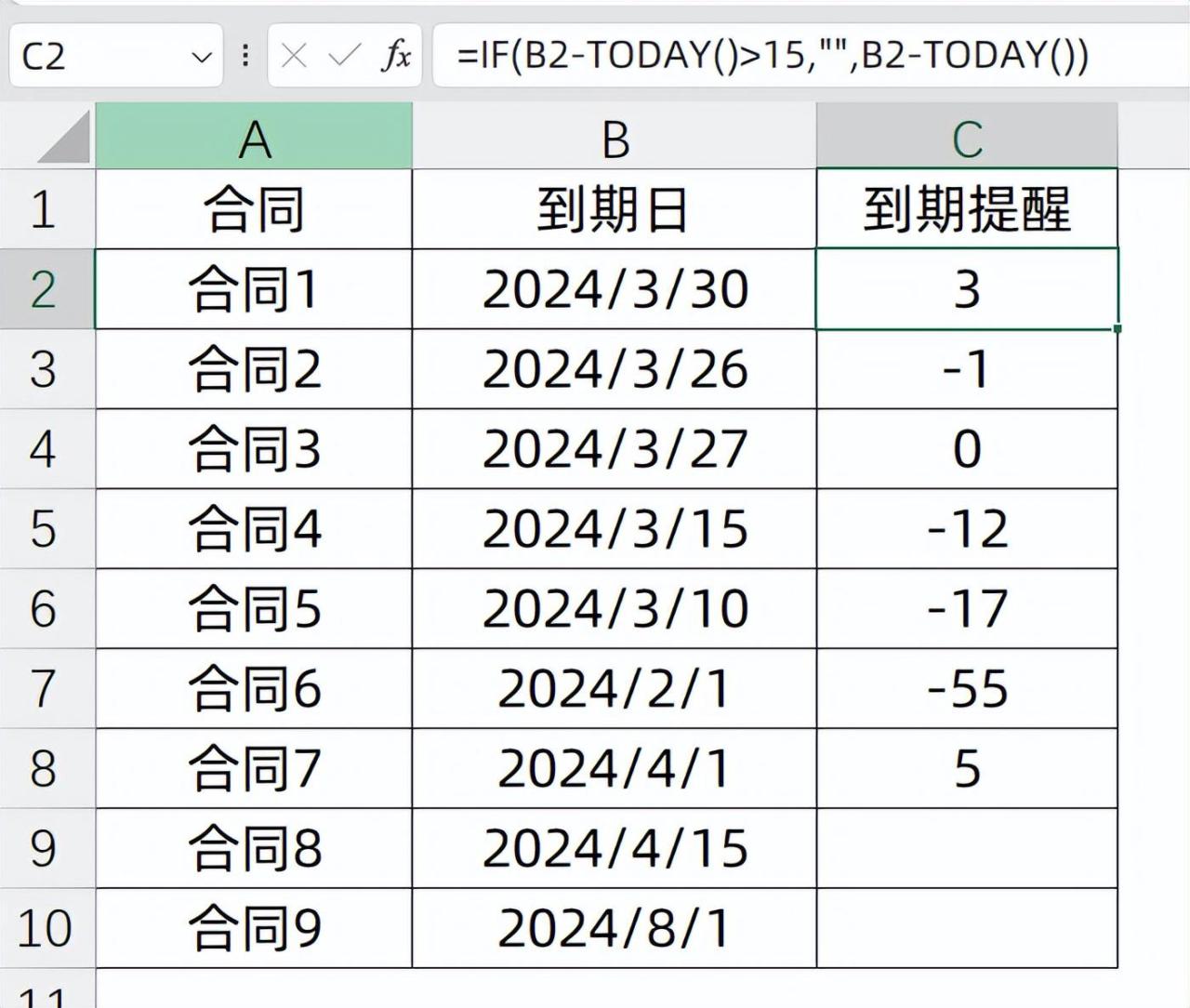 excel怎么设置合同到期提醒功能，一条公式制作合同到期自动提醒-趣帮office教程网