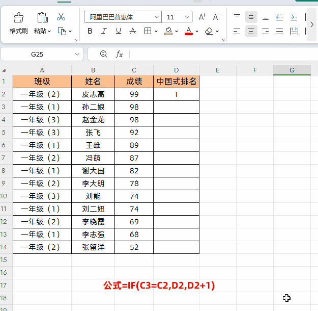 中国式排名函数excel公式，excel中国式排名方法-趣帮office教程网