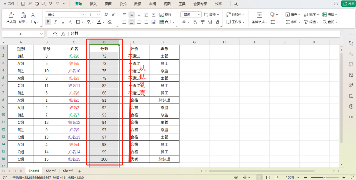 excel按照某一列的内容顺序排序，怎么给单元格数据排序？-趣帮office教程网
