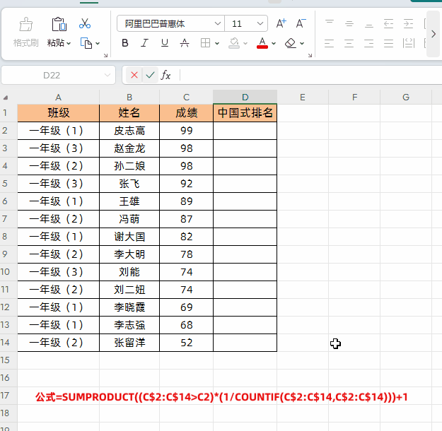 中国式排名函数excel公式，excel中国式排名方法-趣帮office教程网