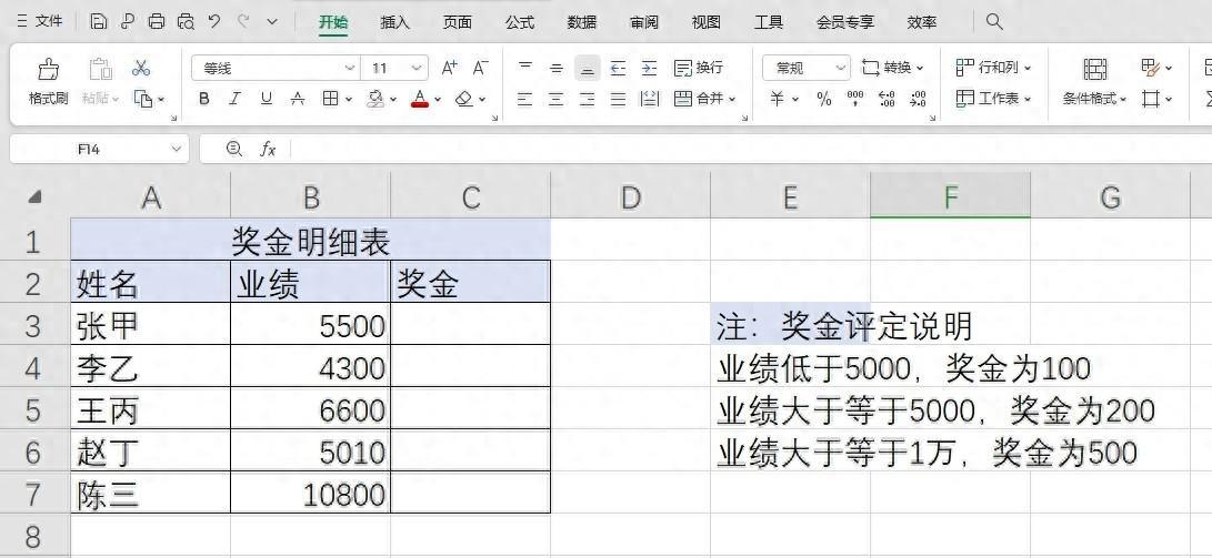 wps表格中如何用IF函数计算员工奖金，详细步骤分享-趣帮office教程网