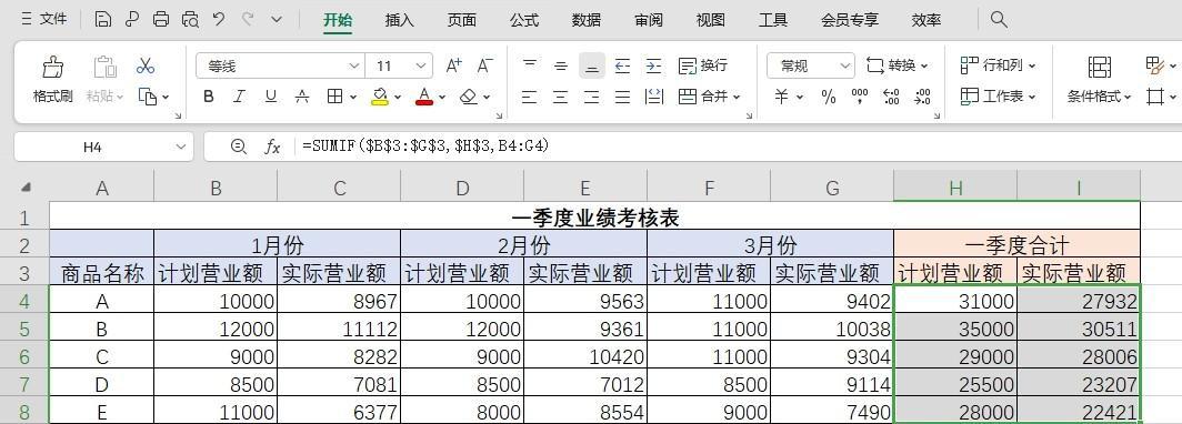 wps表格中使用SUMIF函数横向跨列求和，快速又轻松-趣帮office教程网