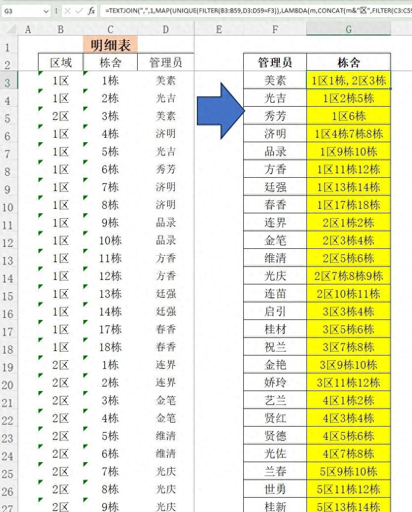 excel函数技巧：textjoin+map按人员汇总合并-趣帮office教程网