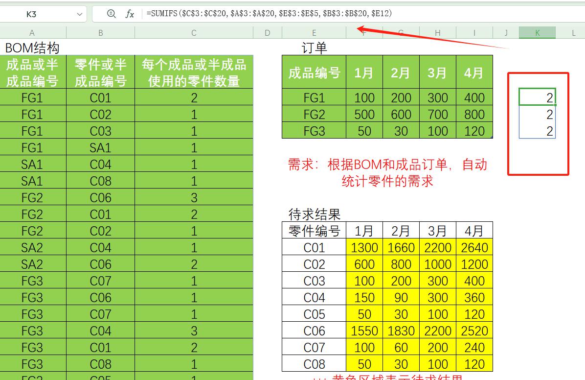 Excel中根据BOM、订单自动统计零件的数量（订单汇总模式）-趣帮office教程网
