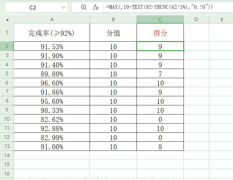 excel中常见的考核配分计算公式-趣帮office教程网