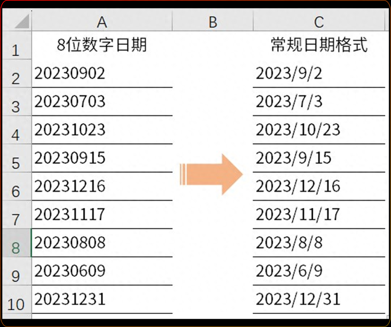 Excel 8 YYYYMMDD YYYY MM DD office 