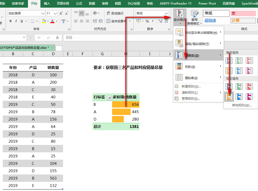 在excel中快速统计出销售总量前几的产品及销售总量-趣帮office教程网