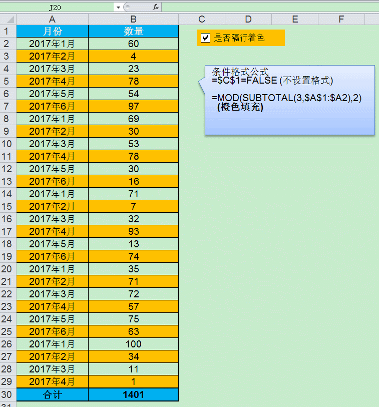 Excel中实现筛选状态下隔行着色的方法详解-趣帮office教程网