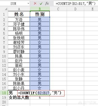 excel中快速统计名单中男女性别人数的方法-趣帮office教程网