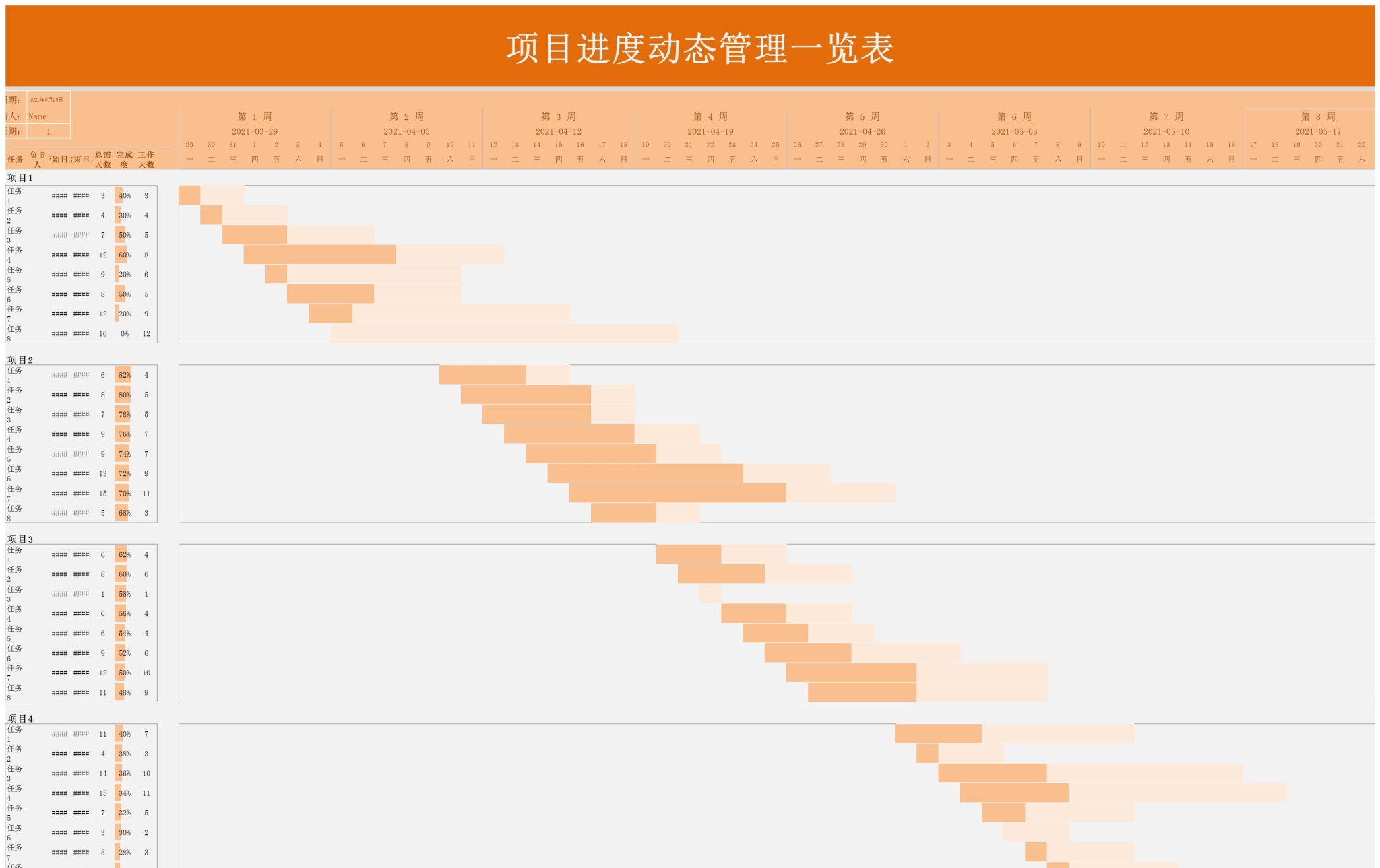 项目进度表模板excel格式免费下载(共13款精选模板) - 趣帮office教程网