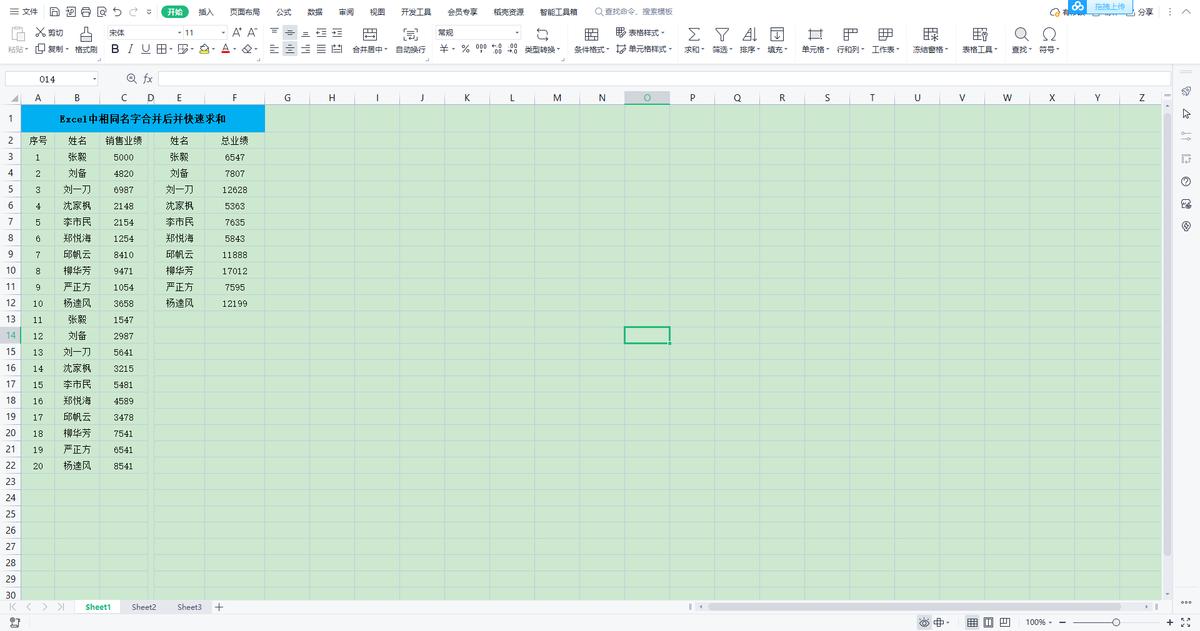 excel中相同姓名数据合并求和的操作方法-趣帮office教程网