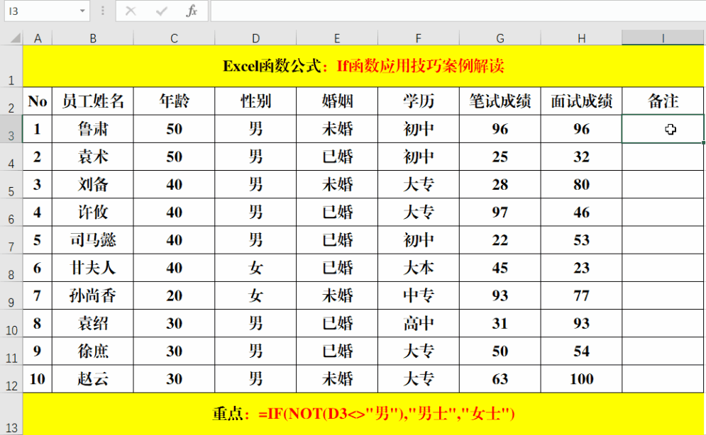 Excel中If+Not组合的应用：根据人员性别返回对应的称呼（男士或女士）-趣帮office教程网