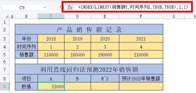 Excel中预计销售额的计算教程（基于直线回归法）-趣帮office教程网