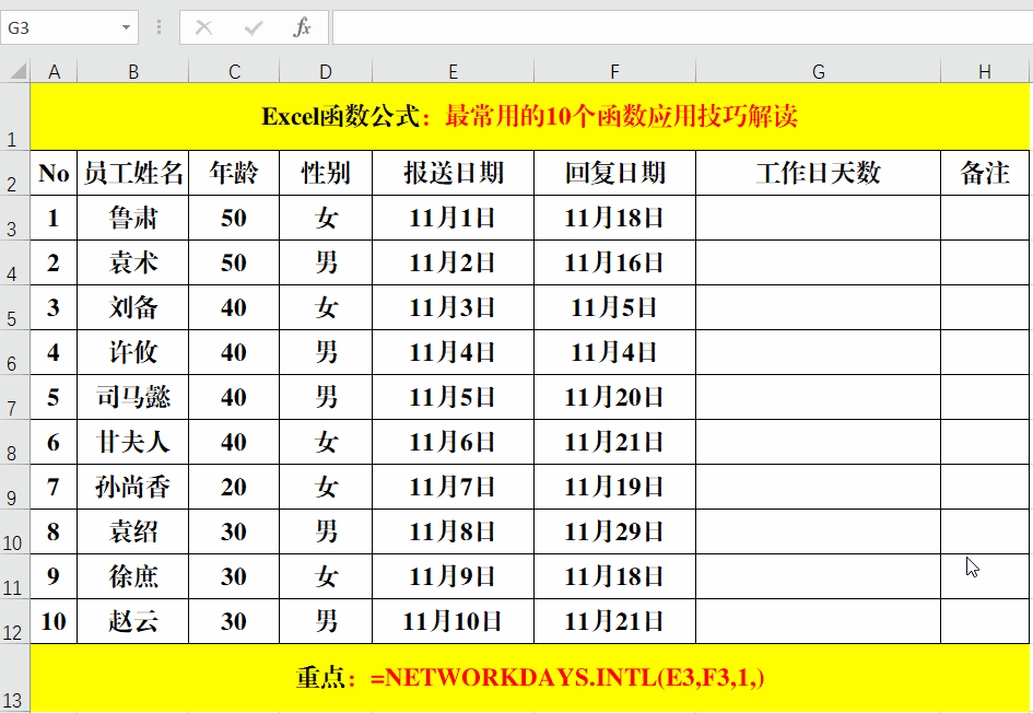 Excel中Networkdays.intl函数的应用：计算员工工作日天数-趣帮office教程网