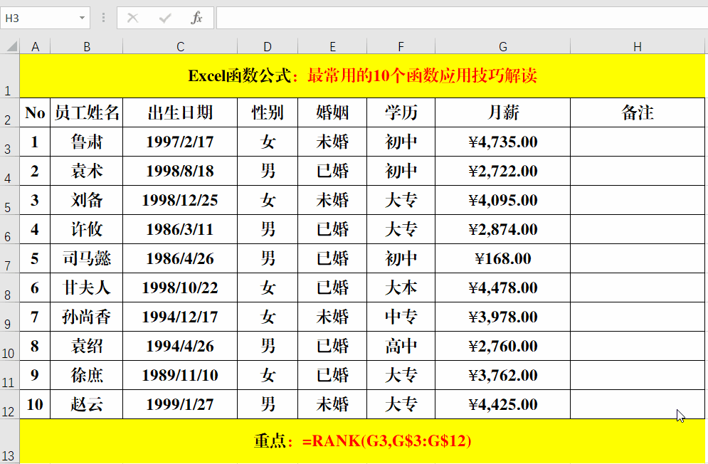 Excel中Rank函数的应用：对月薪进行排序-趣帮office教程网
