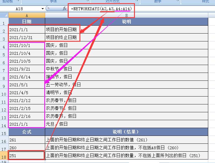 Excel中NETWORKDAYS函数用法及实例解读：工作日天数计算-趣帮office教程网
