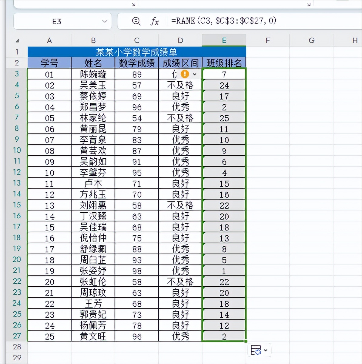 Excel快速统计名次的2个实用技巧-趣帮office教程网