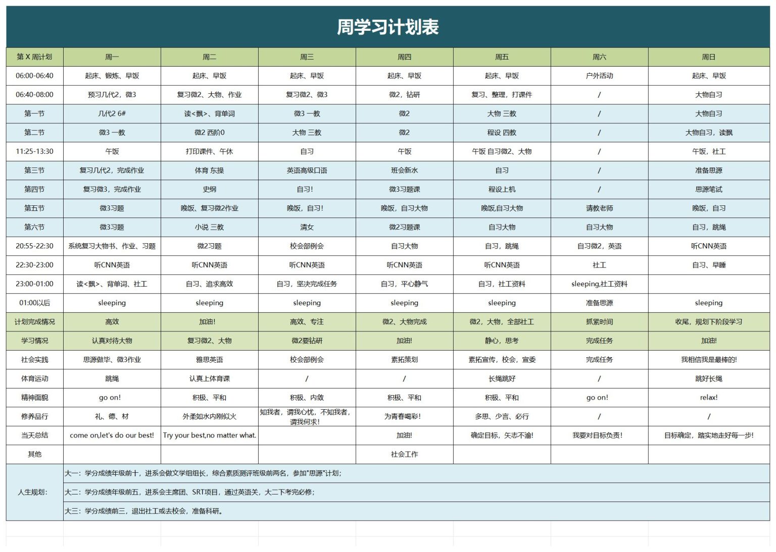 周学习计划表excel免费下载(精选模板9款) - 趣帮office教程网