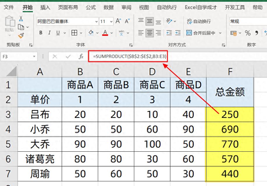 Excel公式应用：巧用SUMPRODUCT函数计算总金额-趣帮office教程网