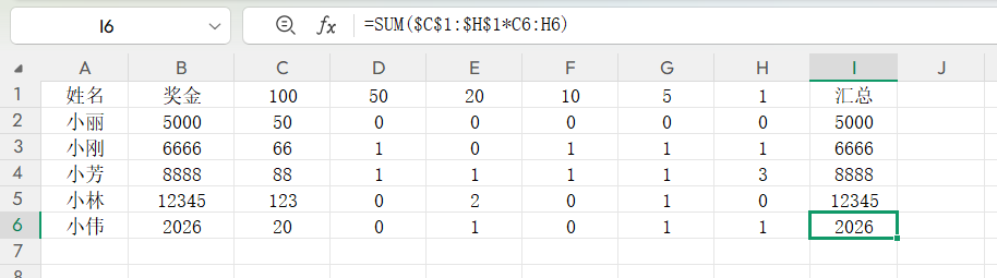 WPS技巧：如何计算奖金所需不同面额的钞票数量-趣帮office教程网