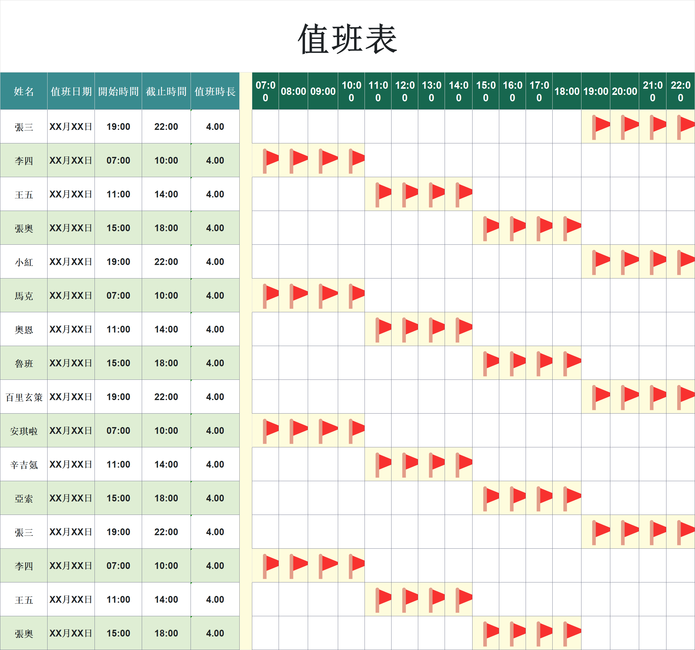 告别排班混乱！超实用的值班表Excel模板，可直接套用-趣帮office教程网