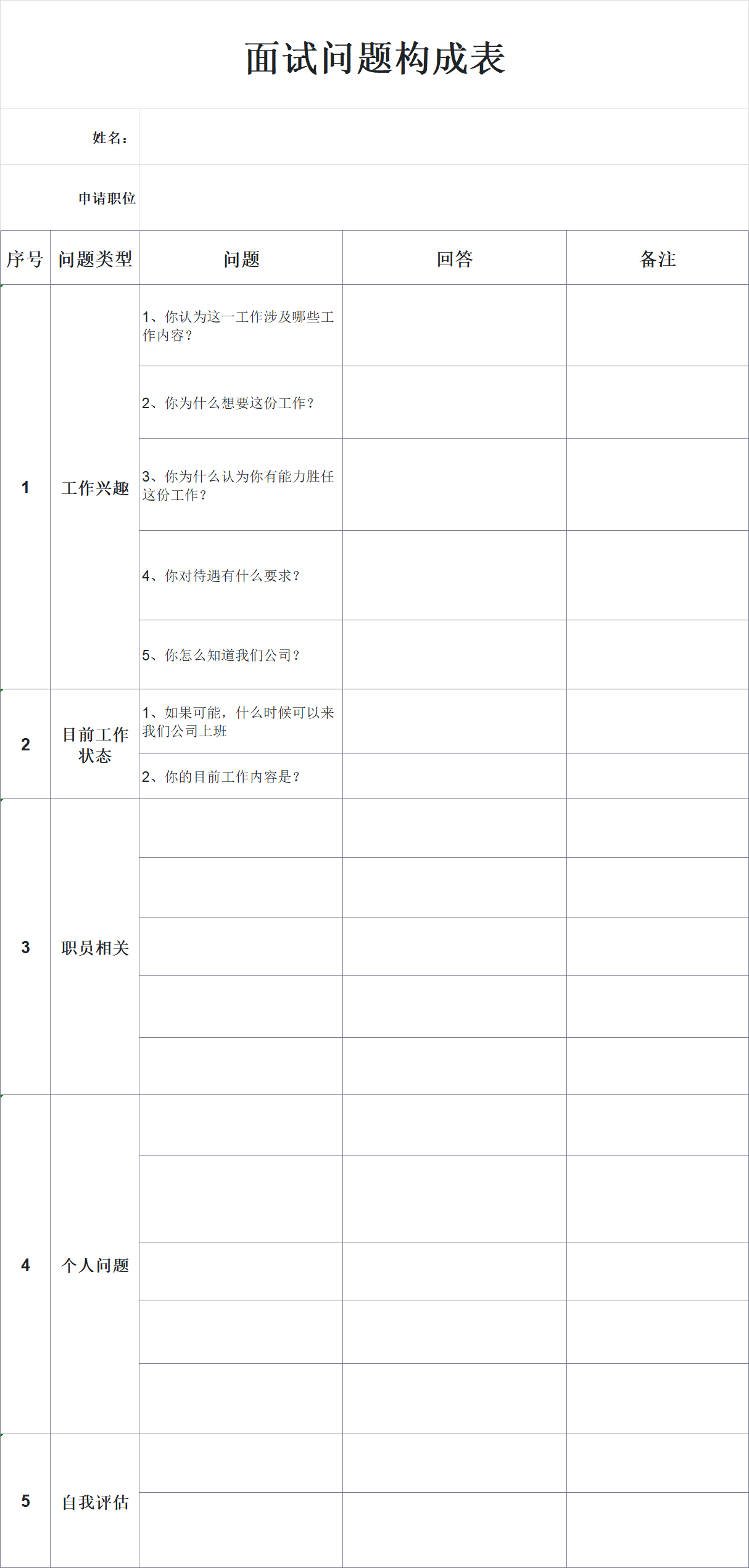 2026招聘必备模板!新员工入职Excel表,含面试问题模板-趣帮office教程网