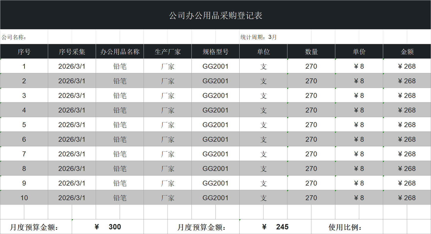 2026最新办公用品采购Excel模板，库存一目了然，行政财务必备！-趣帮office教程网