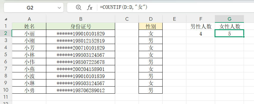 在表格中怎样用函数统计男女人数以及占比？身份证号码提取性别的技巧-趣帮office教程网