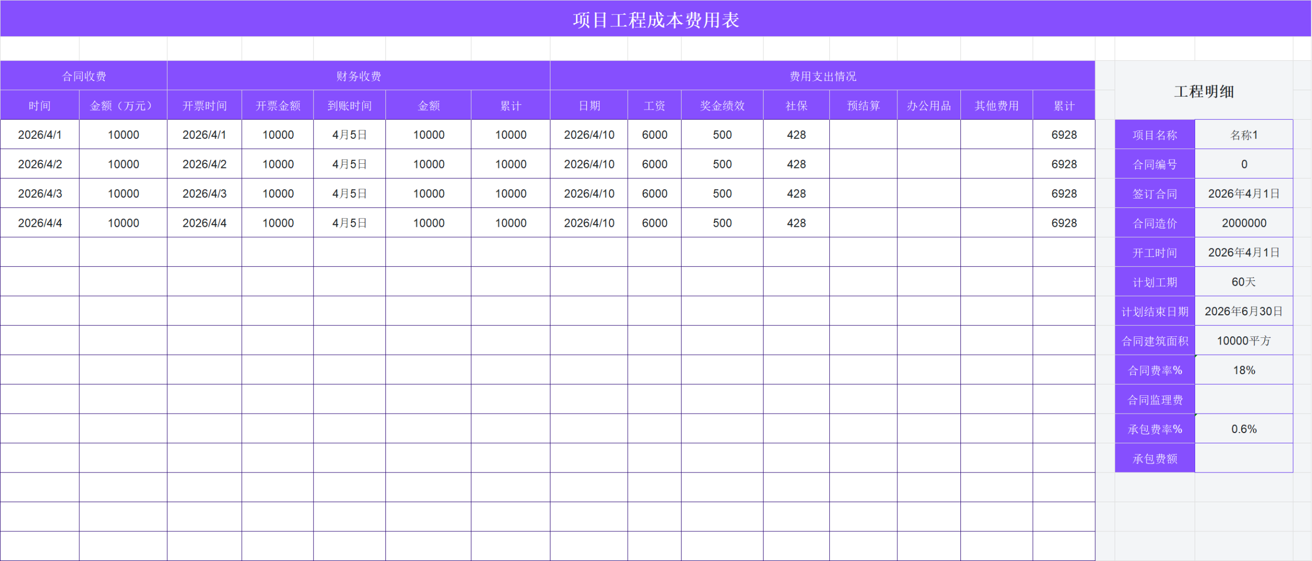 2026费用清单Excel模板，装修/项目/活动，合理控制预算必备！-趣帮office教程网