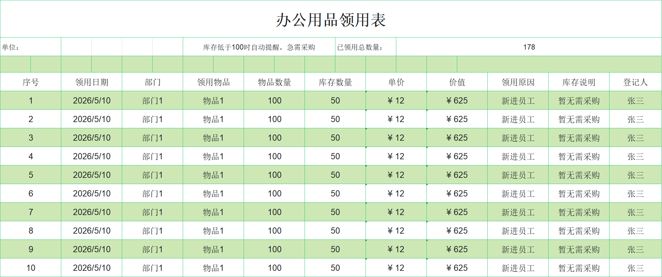 行政必存!办公用品清单Excel模板,价格/领用单清晰管理-趣帮office教程网